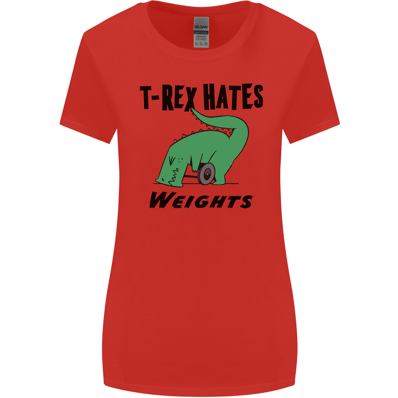 T-Rex Hates Weights Funny Gym Workout Womens Wider Cut T-Shirt Red