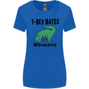 T-Rex Hates Weights Funny Gym Workout Womens Wider Cut T-Shirt Royal Blue