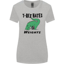T-Rex Hates Weights Funny Gym Workout Womens Wider Cut T-Shirt Sports Grey