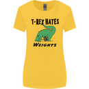 T-Rex Hates Weights Funny Gym Workout Womens Wider Cut T-Shirt Yellow