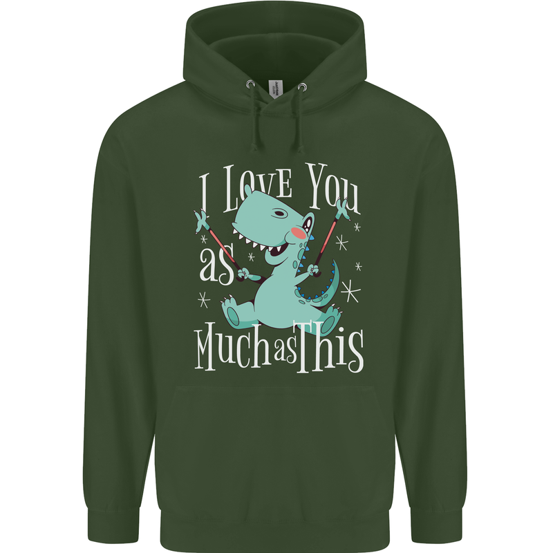 T-Rex I Love You Dinosaur Valentines Day Childrens Kids Hoodie Forest Green