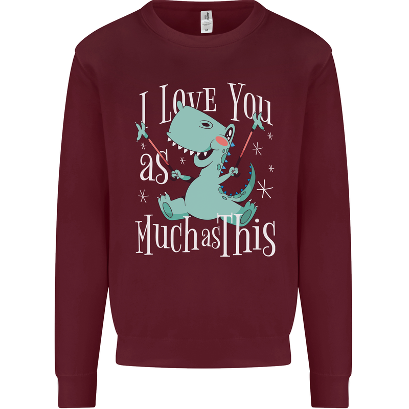 T-Rex I Love You Dinosaur Valentines Day Kids Sweatshirt Jumper Maroon