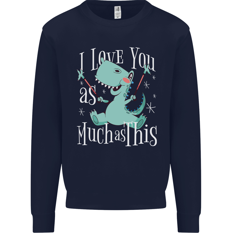 T-Rex I Love You Dinosaur Valentines Day Kids Sweatshirt Jumper Navy Blue