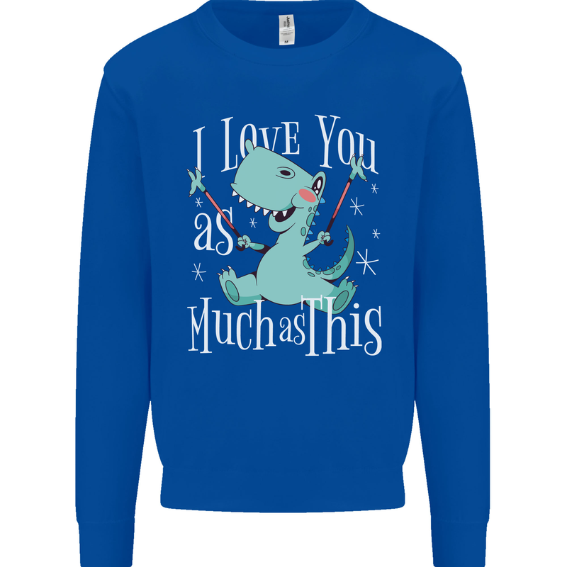 T-Rex I Love You Dinosaur Valentines Day Kids Sweatshirt Jumper Royal Blue