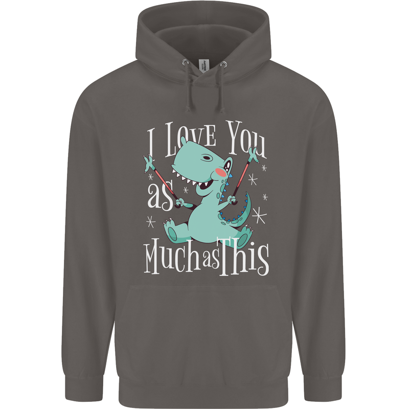 T-Rex I Love You Dinosaur Valentines Day Mens 80% Cotton Hoodie Charcoal