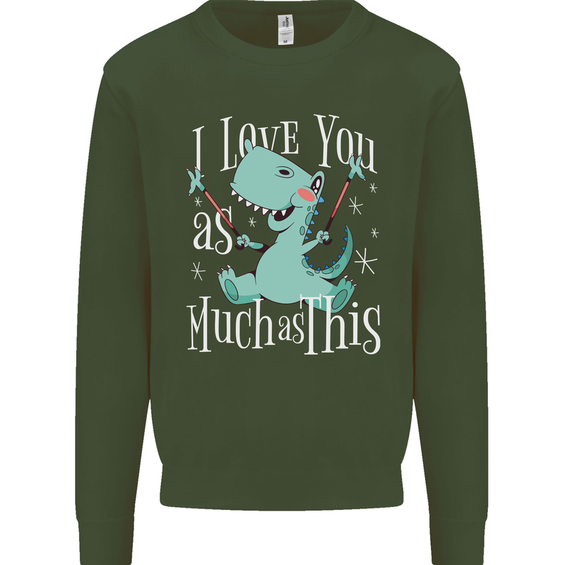 T-Rex I Love You Dinosaur Valentines Day Mens Sweatshirt Jumper Forest Green