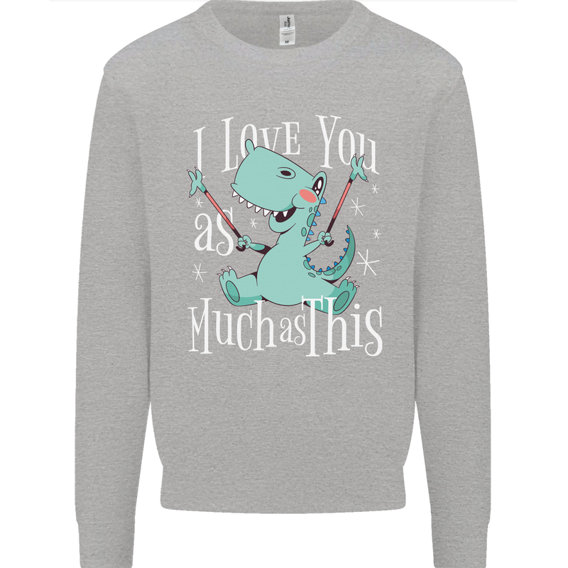 T-Rex I Love You Dinosaur Valentines Day Mens Sweatshirt Jumper Sports Grey