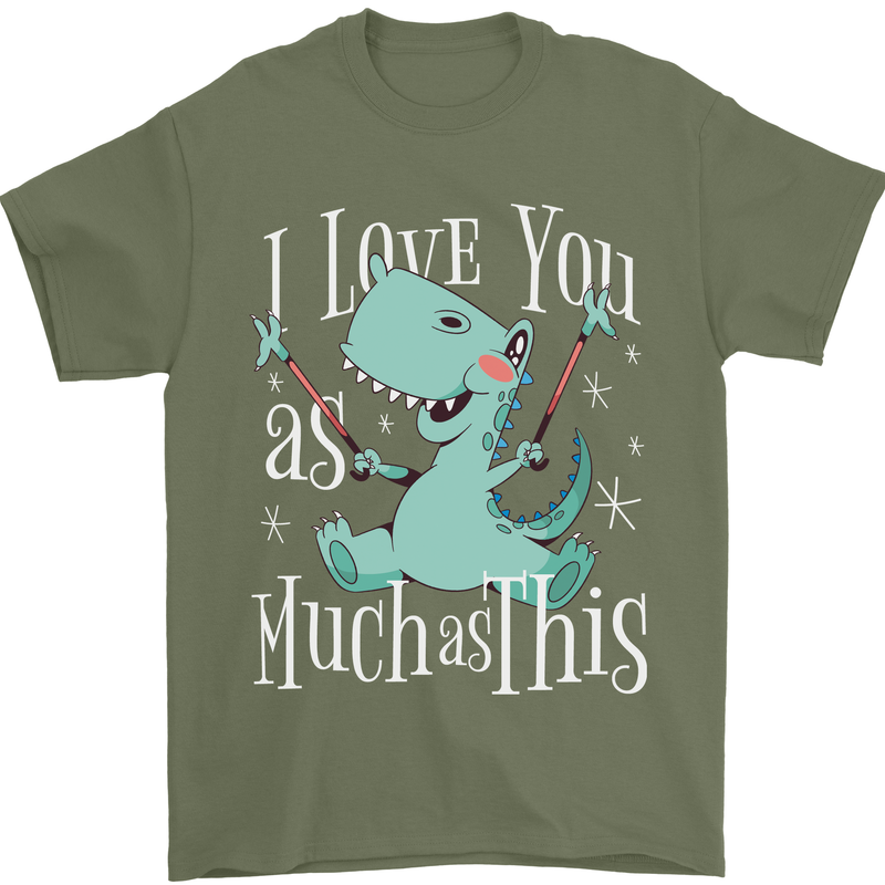 T-Rex I Love You Dinosaur Valentines Day Mens T-Shirt Cotton Gildan Military Green