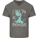T-Rex I Love You Dinosaur Valentines Day Mens V-Neck Cotton T-Shirt Charcoal