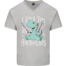 T-Rex I Love You Dinosaur Valentines Day Mens V-Neck Cotton T-Shirt Sports Grey