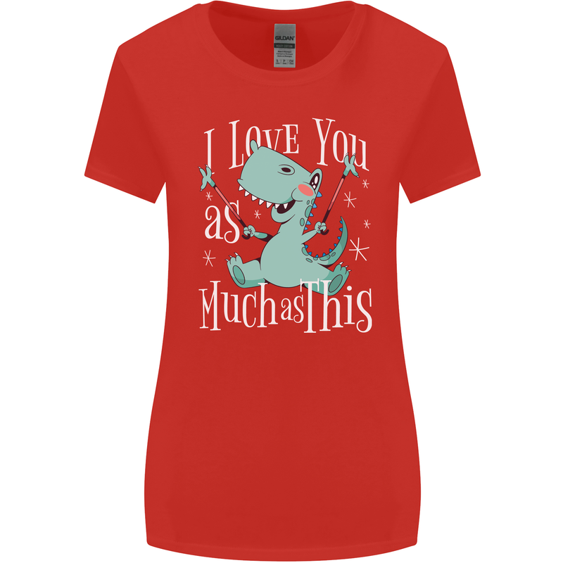 T-Rex I Love You Dinosaur Valentines Day Womens Wider Cut T-Shirt Red