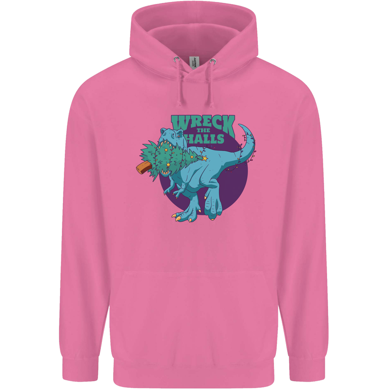 T-Rex Ruining Christmas Wreck the Halls Childrens Kids Hoodie Azalea