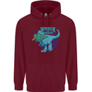 T-Rex Ruining Christmas Wreck the Halls Childrens Kids Hoodie Maroon