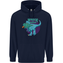 T-Rex Ruining Christmas Wreck the Halls Childrens Kids Hoodie Navy Blue