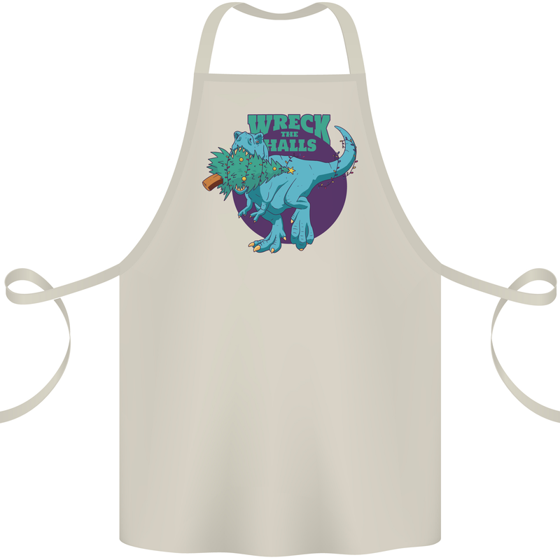 T-Rex Ruining Christmas Wreck the Halls Cotton Apron 100% Organic Natural