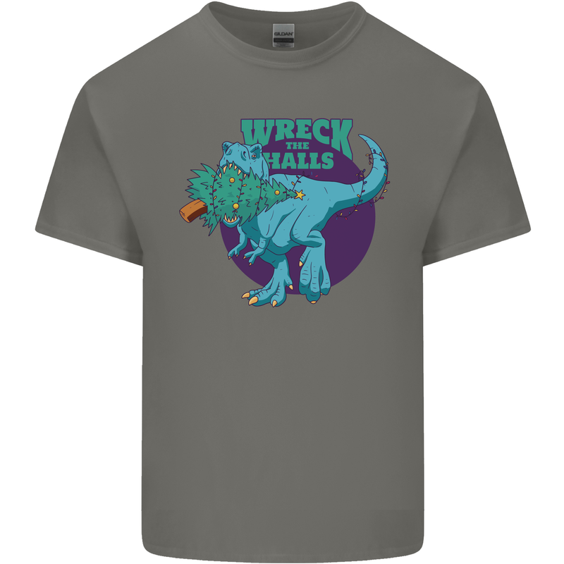T-Rex Ruining Christmas Wreck the Halls Kids T-Shirt Childrens Charcoal