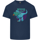 T-Rex Ruining Christmas Wreck the Halls Kids T-Shirt Childrens Navy Blue