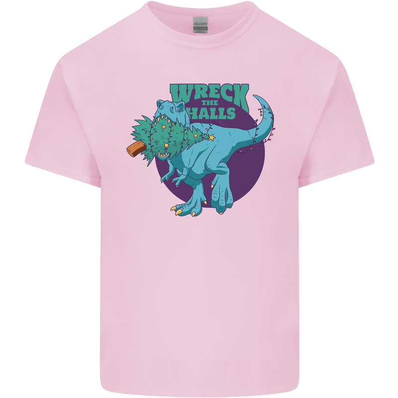 T-Rex Ruining Christmas Wreck the Halls Mens Cotton T-Shirt Tee Top Light Pink