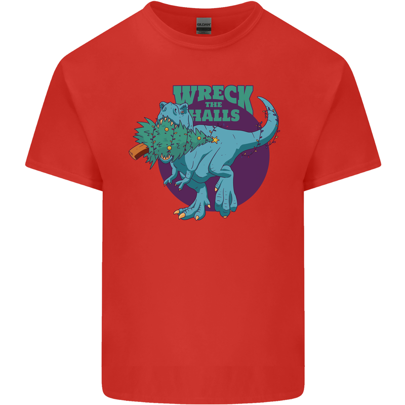T-Rex Ruining Christmas Wreck the Halls Mens Cotton T-Shirt Tee Top Red