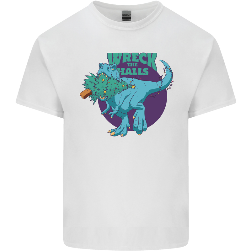 T-Rex Ruining Christmas Wreck the Halls Mens Cotton T-Shirt Tee Top White