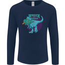 T-Rex Ruining Christmas Wreck the Halls Mens Long Sleeve T-Shirt Navy Blue
