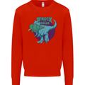 T-Rex Ruining Christmas Wreck the Halls Mens Sweatshirt Jumper Bright Red