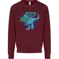 T-Rex Ruining Christmas Wreck the Halls Mens Sweatshirt Jumper Maroon