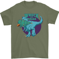 T-Rex Ruining Christmas Wreck the Halls Mens T-Shirt Cotton Gildan Military Green