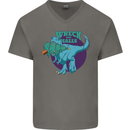 T-Rex Ruining Christmas Wreck the Halls Mens V-Neck Cotton T-Shirt Charcoal