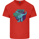 T-Rex Ruining Christmas Wreck the Halls Mens V-Neck Cotton T-Shirt Red