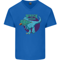 T-Rex Ruining Christmas Wreck the Halls Mens V-Neck Cotton T-Shirt Royal Blue