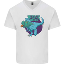 T-Rex Ruining Christmas Wreck the Halls Mens V-Neck Cotton T-Shirt White