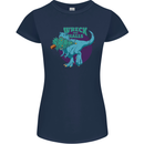 T-Rex Ruining Christmas Wreck the Halls Womens Petite Cut T-Shirt Navy Blue