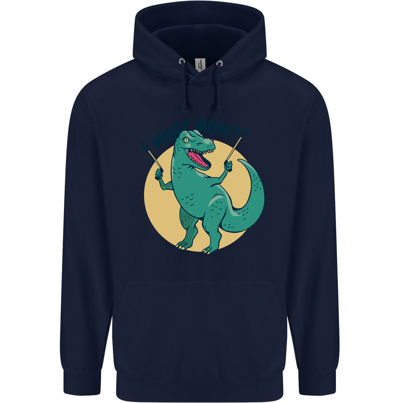 T-Rex What Now Funny Dinosaur Mens 80% Cotton Hoodie Navy Blue
