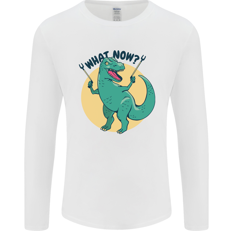 T-Rex What Now Funny Dinosaur Mens Long Sleeve T-Shirt White