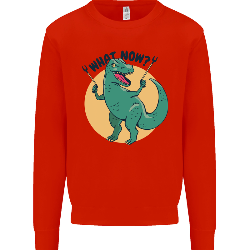 T-Rex What Now Funny Dinosaur Mens Sweatshirt Jumper Bright Red