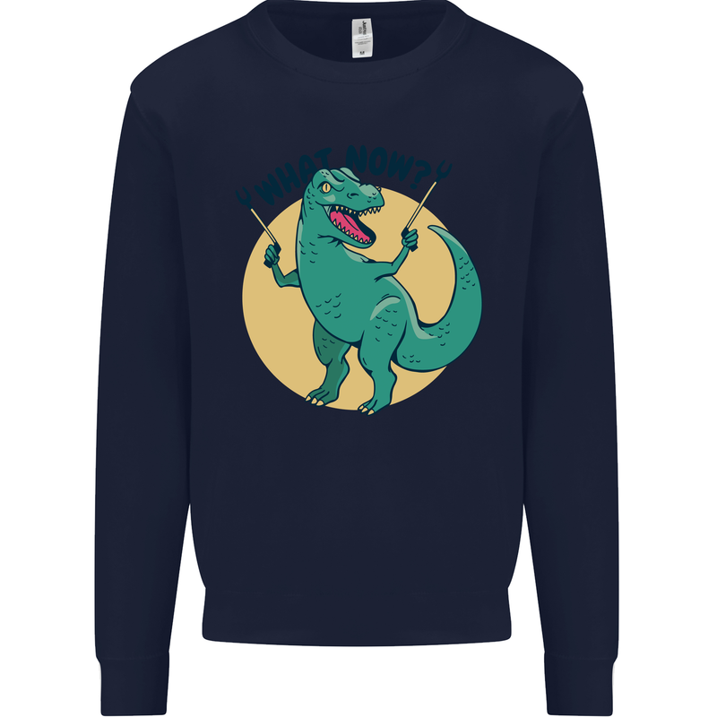 T-Rex What Now Funny Dinosaur Mens Sweatshirt Jumper Navy Blue