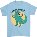 T-Rex What Now Funny Dinosaur Mens T-Shirt Cotton Gildan Light Blue
