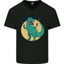 T-Rex What Now Funny Dinosaur Mens V-Neck Cotton T-Shirt Black
