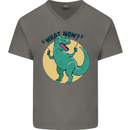 T-Rex What Now Funny Dinosaur Mens V-Neck Cotton T-Shirt Charcoal