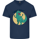 T-Rex What Now Funny Dinosaur Mens V-Neck Cotton T-Shirt Navy Blue
