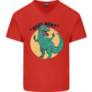 T-Rex What Now Funny Dinosaur Mens V-Neck Cotton T-Shirt Red