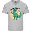 T-Rex What Now Funny Dinosaur Mens V-Neck Cotton T-Shirt Sports Grey