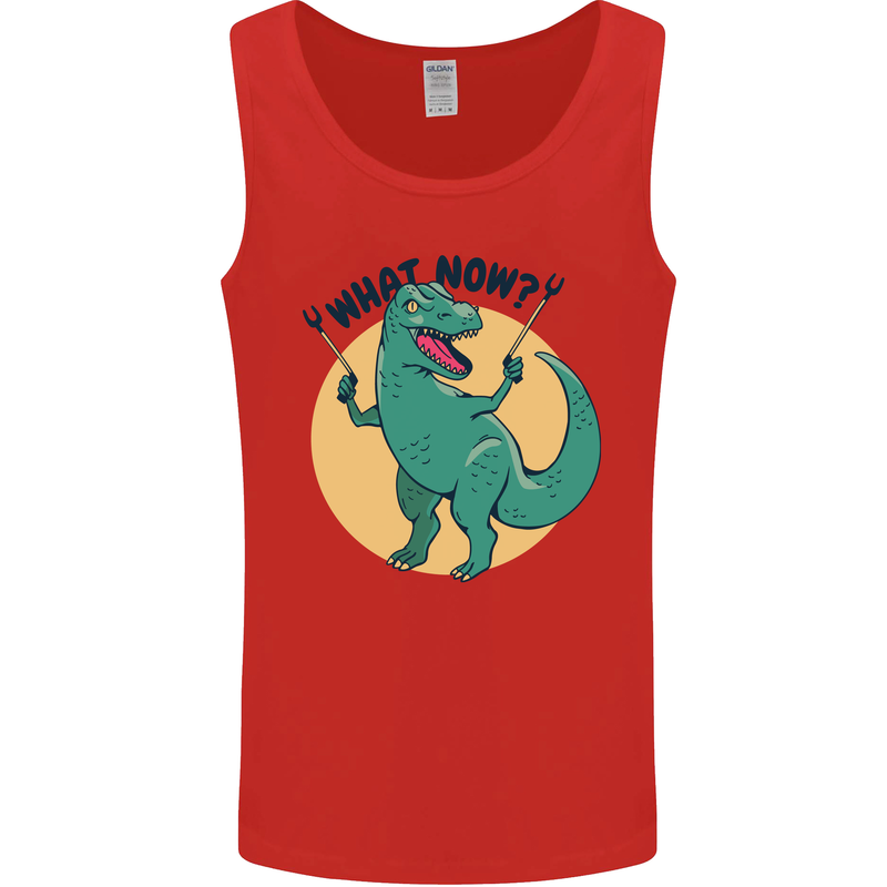 T-Rex What Now Funny Dinosaur Mens Vest Tank Top Red