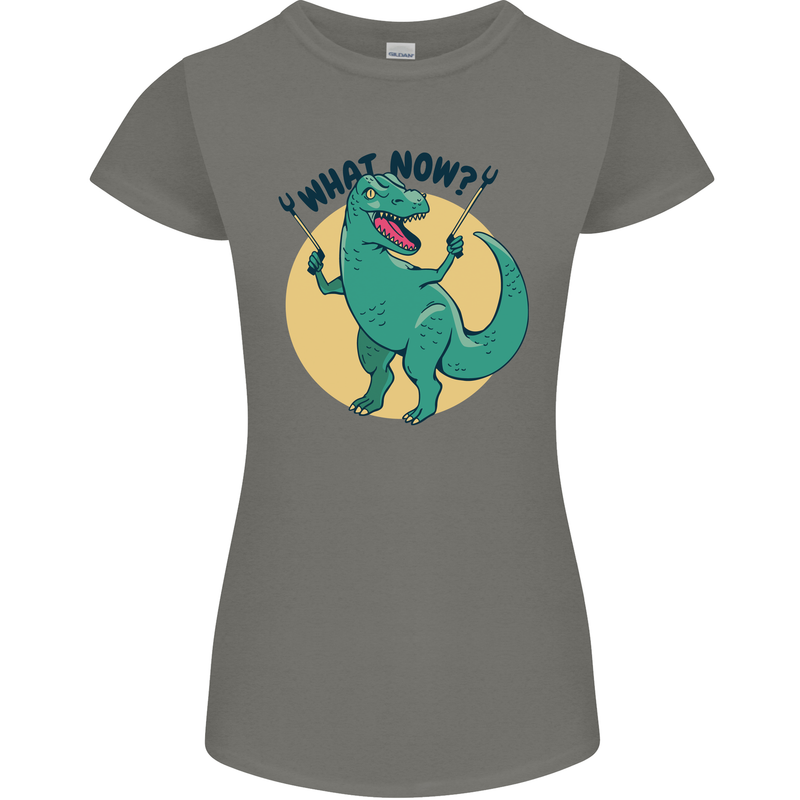 T-Rex What Now Funny Dinosaur Womens Petite Cut T-Shirt Charcoal