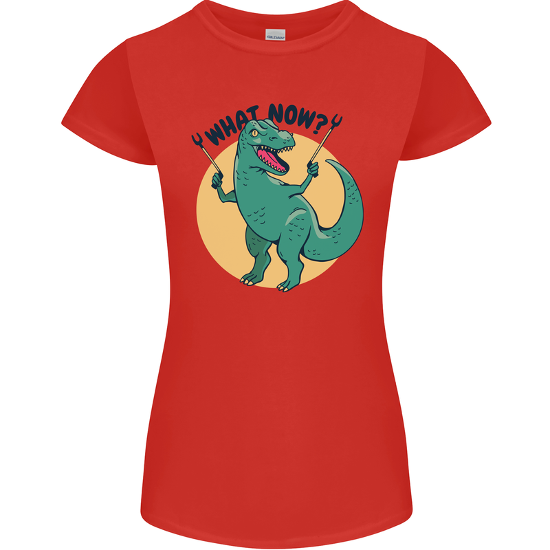 T-Rex What Now Funny Dinosaur Womens Petite Cut T-Shirt Red