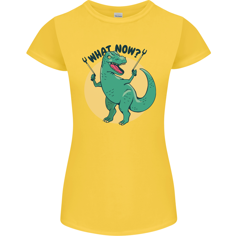 T-Rex What Now Funny Dinosaur Womens Petite Cut T-Shirt Yellow