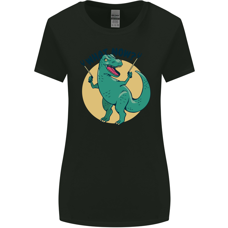 T-Rex What Now Funny Dinosaur Womens Wider Cut T-Shirt Black