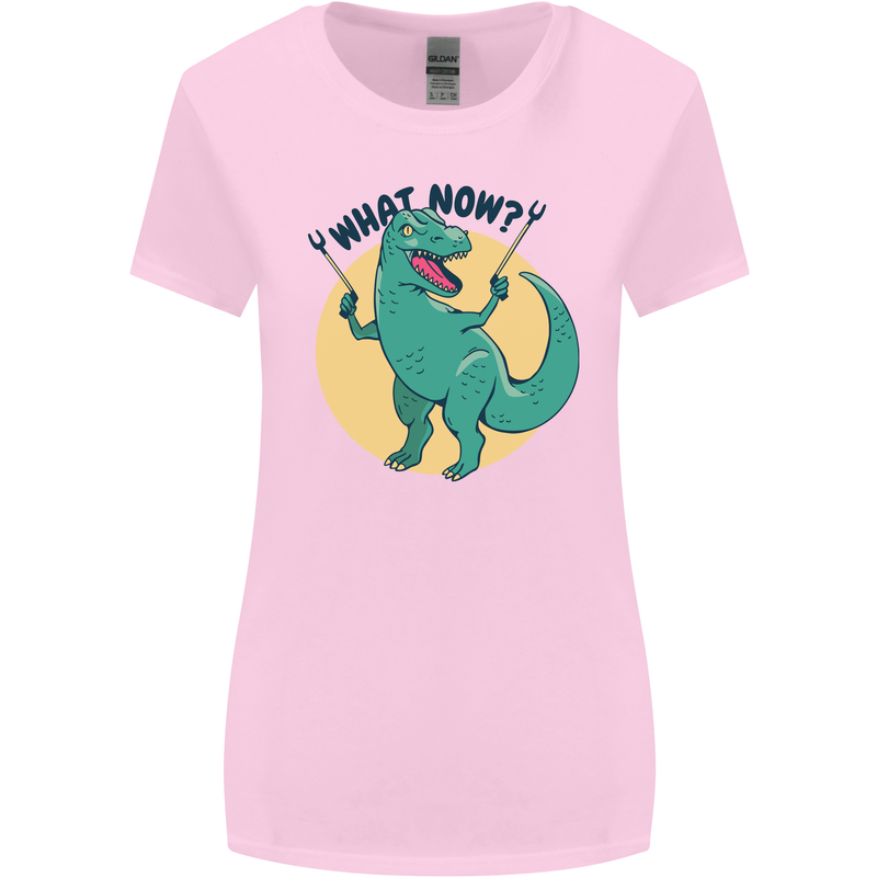 T-Rex What Now Funny Dinosaur Womens Wider Cut T-Shirt Light Pink