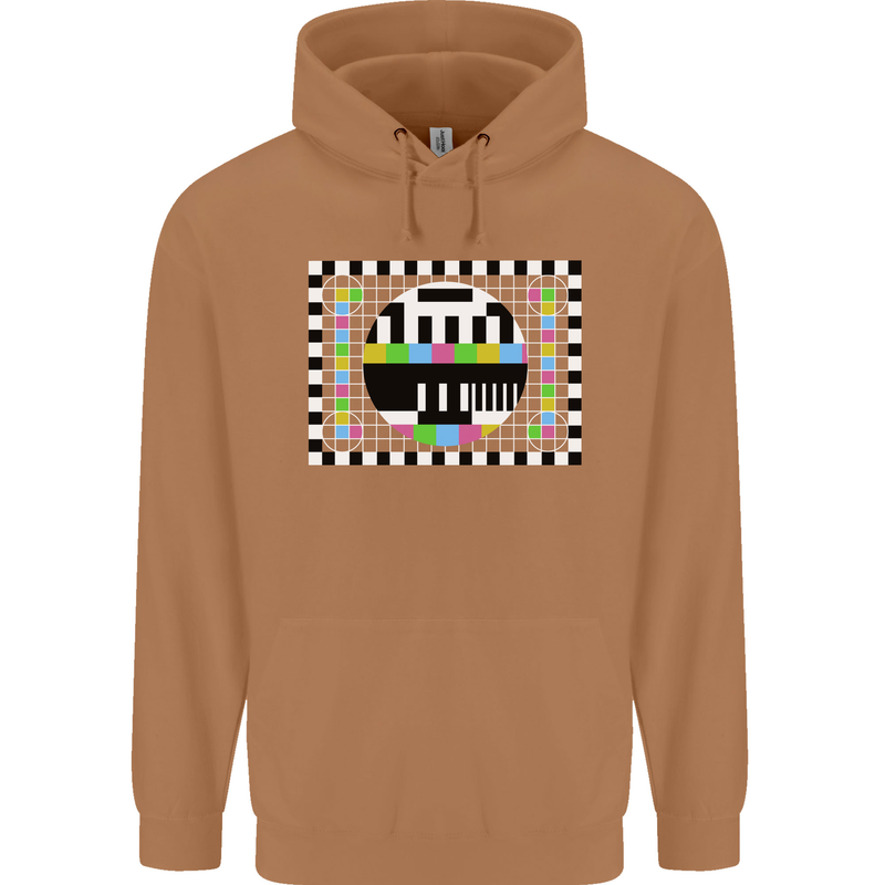 TV Test Pattern as Worn by Mens 80% Cotton Hoodie Caramel Latte